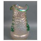 Kralik Nautilus Art Glass Vase W/ Applied Rigaree