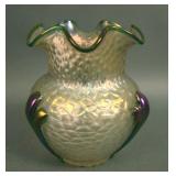 Kralik Art Glass Martele Vase With Applied Rigaree