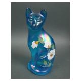 Fenton Celeste Blue Decorated Stylized Cat Figure