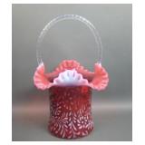 Fenton Cranberry Opal Large Daisy & Fern Basket