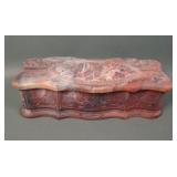 Incolay Stone Red Swirl Decorated Glove Box