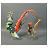Two Murano MCM Art Glass Roosters