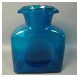 Blenko Glass Blue Double Spout Pitcher