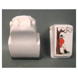 2 Vintage Porcelain Blade Bank Disposal Holders
