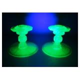 Cambridge Green/ Vaseline Cleo Candle Holders