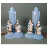 Two Boudoir Bullet Lamps W/Colonial Figures