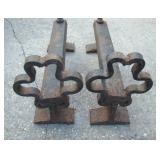 Early Primitive Hand Forged Cast Iron Andirons