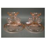 Fostoria Pink June Etched Scroll Candesticks