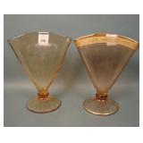 Two Pink Cental Glass Pink Deco Fan Vases