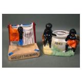 Two Black Americanan Japanese Ceramic Ashtrays