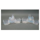 Two French Opaescent Double Rooster Salt Dips