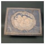 Vintage Incolay Stone Blue Hinged Dresser Box