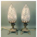 Two Vintage Cut Crystal Tear Drop Lamps