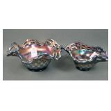 Two Fenton Blue Two Row Open Edge Baskets