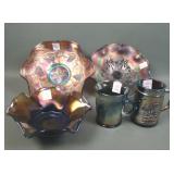 Five Piece Purple Carnival Glass Lot