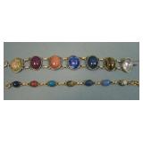 Two Carved Scarab Semi Precious Gemstone Bracelets