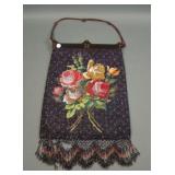 ladies Large Victorian Floral Design Beaded Purse
