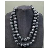 Two 12 MM 16" Snowflake Obsidian Necklaces