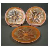 3 Dugan Peach Opal Four Flowers 6 1/2" Plates