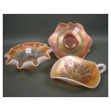 Three Piece Dugan Peach Opal Carnival Glass Lot