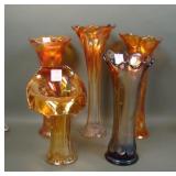 Five Piece Imperial Carnival Glass Vase Lot