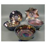 5 Piece Blue Fenton Berry Bowl Carnval Glass Lot