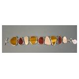Sterling Tiger Eye & MOP & Jasper Inlaid Bracelet