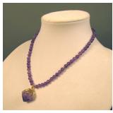Ladies Amethyts Beaded Necklace & Pendant