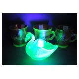 4 Piece Fenton Marigold/ Vaseline Carnival Glass