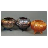 Three Piece Carnval Glass Rose Bowl Lot