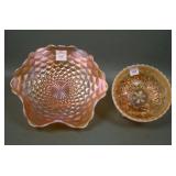 Two Piece Peach Opal Carnival Glass Lot