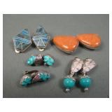 4 Pairs ladies 925 Sterling Southwestern Earrings