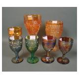 Seven Piece Carnival Glass Wine & Goblet Lot