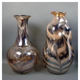 Two Large Murano Style Pulled Feather Glass Vases
