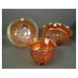 Three Piece Marigold Carnival Glass Lot