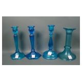 Four Piece Blue & Celeste Blue Candlesticks