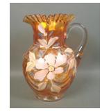 Fenton Marigold Magnolia & Drape Enameled Pitcher