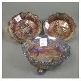 Three Fenton Blue Panther Ftd Berry Bowls