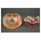 Two Dugan Peach Opal carnival Glass Items