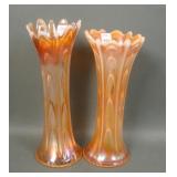Two Dugan Peach Opal Pulled Loop Vases