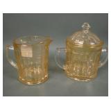 Hazel Atlas Colonial Block Covered Suar & Creamer