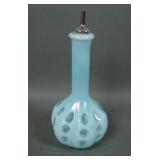 Fenton Blue Opal Melon Rib Coin Dot Barber Bottle