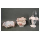 Lot of Three Fenton Decorated Glass Items