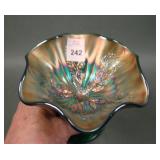 Fenton Green Ruffled Holly Compote