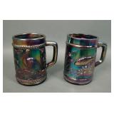 Two Dugan Purple  Carnival Glass Mugs