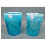 Two Dugan Blue Opal Tumblers.