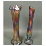 Two Dugan Amethyst Carnival Glass Vases