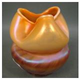 Dugan Peach Opal Interior Swirl Whimsey Rosebowl