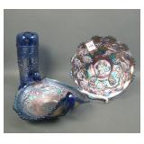 Three Piece Fenton Blue Carnival Glass Lot