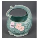 Weller Art Pottery Blue Cameo White Rose Basket
